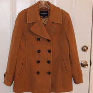 Lands End Tan Wool Blend Double Breasted Coat Women's Size 14